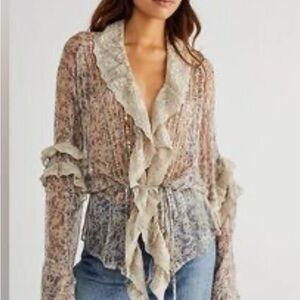 Free People Lavender Floral Lace Blouse
